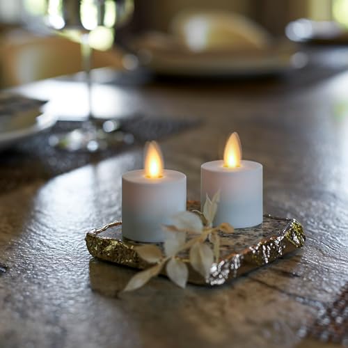 Luminara Moving Flame LED Flameless Tealight (1.4" x 2") Remote Ready Battery Operated Plastic LED Flameless Tea Light - Smooth Matte - Pearl Ivory (2-Pack)