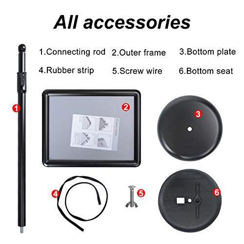 AkTop Adjustable Poster Sign Stand, 11 X 17 Inch Heavy Duty Pedestal Floor Standing Sign Holder, Black Snap-Open Aluminum Frame with Safety Rounded Corner