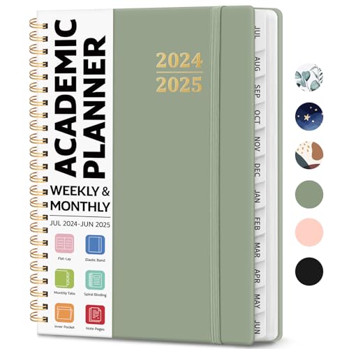 Planner 2024-2025, Academic Planner JUL 2024-JUN 2025, Weekly and Monthly Calendar Planner Book, Hardcover Teacher Planner 2024-2025 with Tabs, A5 (6.4" x 8.5") - Green