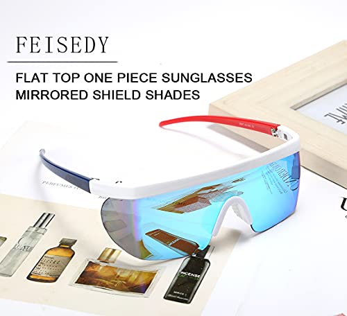 FEISEDY Oversized Mirror Shield Sport 80s Sunglasses Ski Goggles Flat Top One Piece Futuristic Visor Women Men B2522