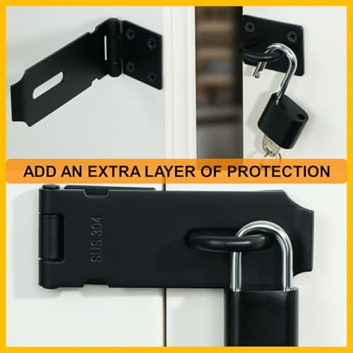 Alise Hasp Lock,Door Hinge Lock Padlock,Black Clasp Latch Hinges Lock for Doors,3 Inch SUS 304 Stainless Steel Chest Latches MS9B-3C