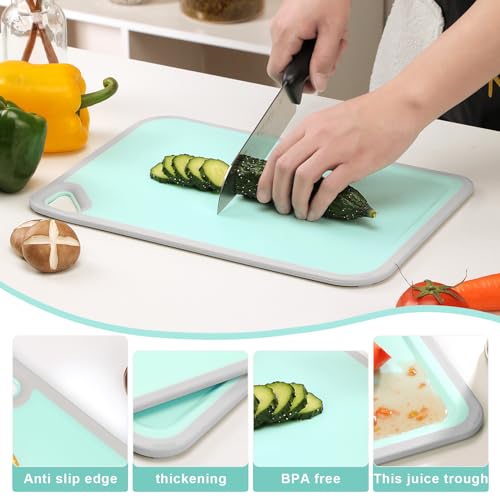 Bouaida Cutting Board, BPA Free Plastic Cutting Board, Non Slip Cutting, Juice Grooves, Hanging, Dishwasher Safe, Sturdy and Durable Kitchen Cutting Board Set (Green Set)