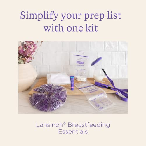 Lansinoh Breastfeeding Essentials Kit for Nursing Moms: Nipple Cream, Nursing Pads, Breast Milk Storage Bags, Hot & Cold Breast Therapy Packs, Silicone Breast Pump, 77 Pieces