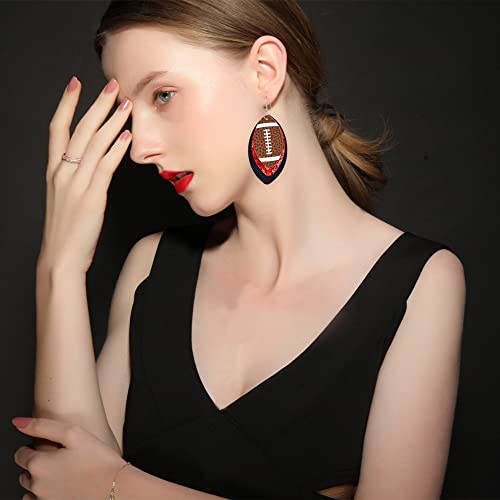 Colorful 3 Layered Rugby Football Dangle Earrings Glitter Faux Leather PU Football Sports Lover Teardrop Earrings for Women Jewelry (A)