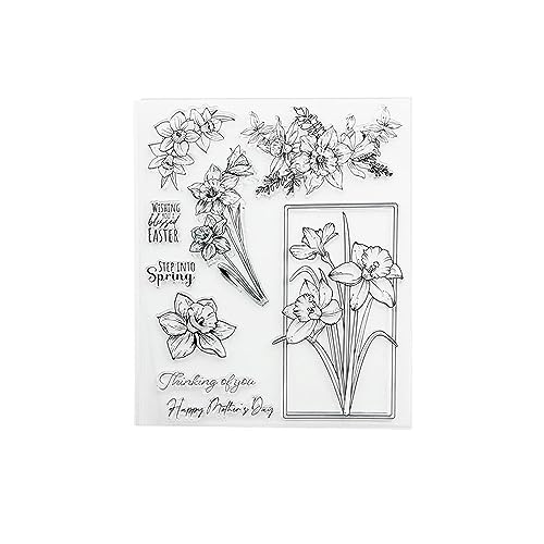 LZBRDY Daffodil Flower Leaves Wishes Words Craft Stamps for Scrapbooking Card Making Birthday Thanksgiving Christmas Valentine's Day Stamps