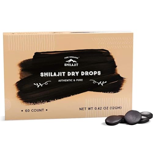 Pure Himalayan Shilajit Dry Drops, 100% Pure Natural Shilajit, Grade A, Max Potency 85+ Clean Trace Minerals & Fulvic Acid for Energy, Metabolism & Immune Support Supplement for Men & Women (60 tabs)