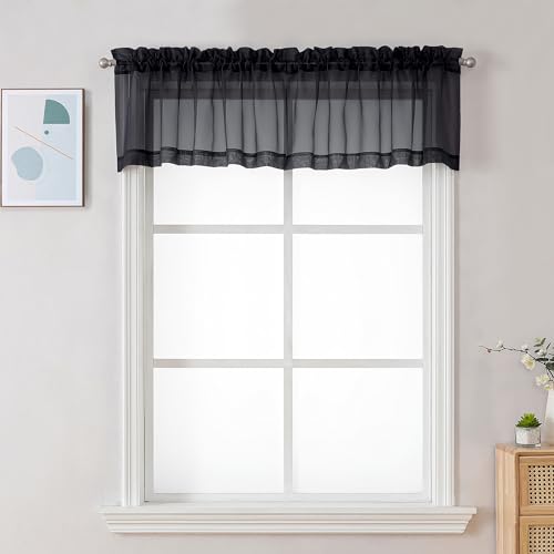 Chyhomenyc Sage Green Sheer Curtains 45 Inch Long 2 Panels, Short Voile Rod Pocket Drapes for Dinning Small Windows Bathroom Living Room Bedroom, 42Wx45L Inches