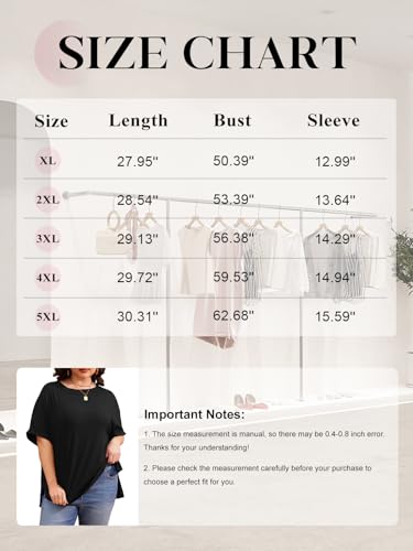 Plus Size Tops for Women XL-5XL Rolled Sleeve Crewneck Side Split Oversized T Shirts Stylish Tees Summer Casual Blouses Wine Red