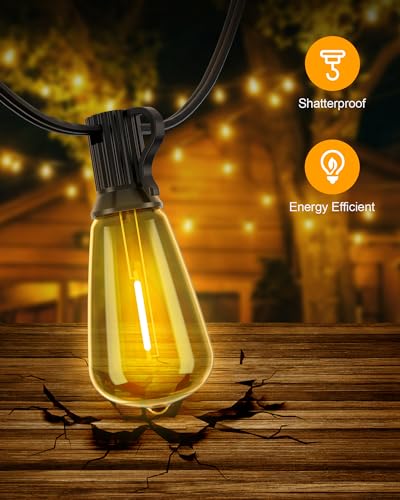 Doukedge Outdoor String Lights Waterproof, 25 Feet Patio Lights with 13 ST38 Edison Bulbs(1 Sqare), Outside Hanging Decorative Lights for Porch, Blacony, Backyard, Bistro, Garden, 2700K