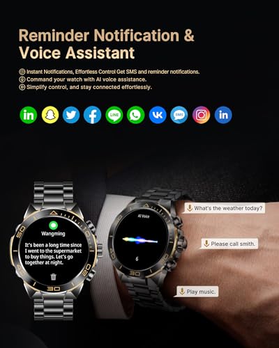 Smart Watch for Men Answer/Make Call for Android iPhone, 1.43" AMOLED HD Screen Mens Luxury Watch, 400mAh Heavy Duty Smartwatch Heart Rate Blood Oxygen Blood Pressure Sleep Monitor Pedometer, 2 Straps