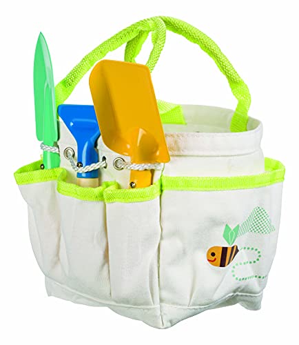 Beetle & Bee Kids Garden Tote Kit – Durable, Easy-to-Clean Gardening Tools Set - Includes Canvas Tote Bag, Hand Rake, Shovel & Trowel - Perfect Toddler Gardening Set