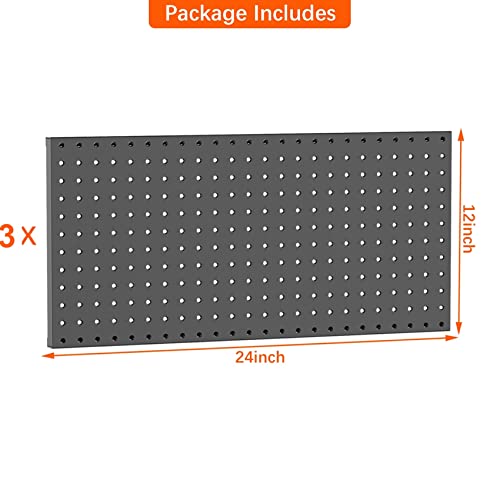 TORACK 3Pcs Metal Pegboard Panels for Wall Garage Utility Tools Pegboard Storage System for Workbench, Shop, Shed Modular Peg Board Organizer Board Kit(Pack of 3, Black)