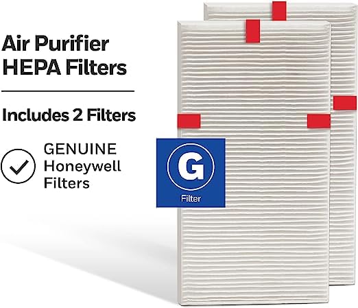 Honeywell HEPA Air Purifier Filter G, 2-Pack for HPA030/HPA080 & HPA180 Series. Airborne Allergen Air Filter Targets Wildfire/Smoke, Pollen, Pet Dander, and Dust