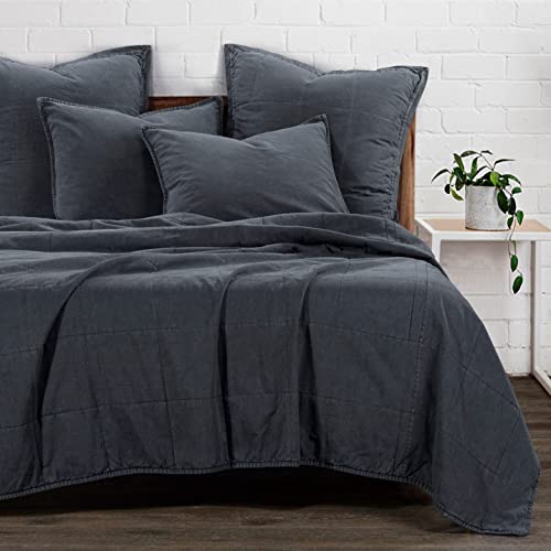 HiEnd Accents Stonewashed Cotton Canvas Coverlet, Super Queen, Charcoal Solid Color, Rustic Traditional Farmhouse Style Luxury Bedding, Lightweight Bed Cover