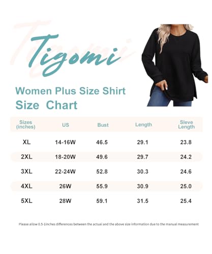 TIYOMI Women Plus Size Tops Long Sleeved 1X Round Neck Sweatshirt Fall Clothes Blouse Sweaters for Curvy Women Oversized Crewneck Sweatshirt Fall Autumn Winter Shirt Black XL