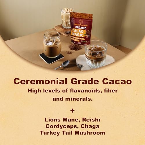 MegaPlants Cacao Magic (50 Servings) | Superfood 5 Mushroom Blend | Lions Mane, Reishi, Chaga, Cordyceps, Turkey Tail | Smoothie, Hot Chocolate, Coffee Alternative
