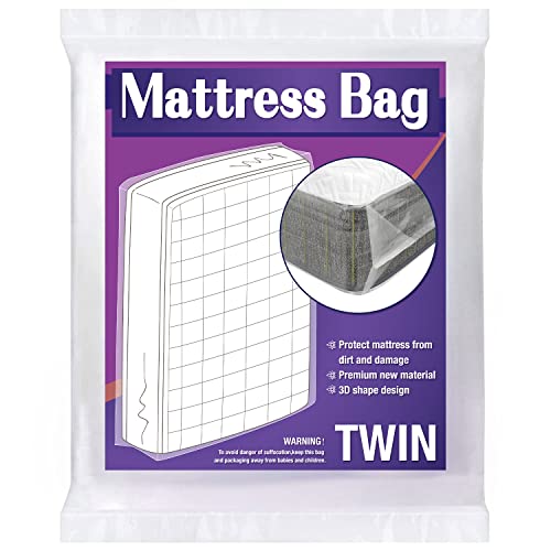 Mattress Bag for Moving Storage, 5 Mil Heavy Duty Bed Mattress Cover, Super Thick and Tear Resistant (Twin)