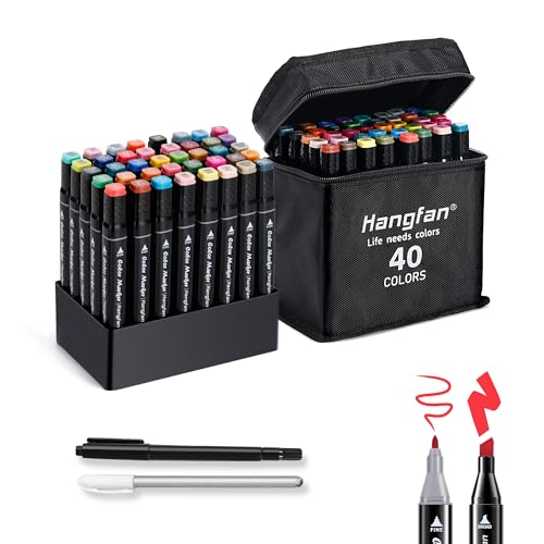 hangfan Alcohol Based Ink Art Markers, 120 Colors Broad&Fine Dual Tip Permanent Markers Pen Set for Professional Student Child Coloring Illustrations Sketch Drawing Painting Card Making (Black)