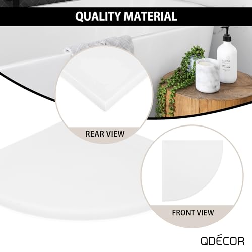Questech Decor Corner Shower Shelf, Shower Shelf for Inside Shower Tiled Walls, Bathroom Shower Corner Storage, 9 Inch Corner Shelf Shower Caddy Classic Flatback, Bright White Matte