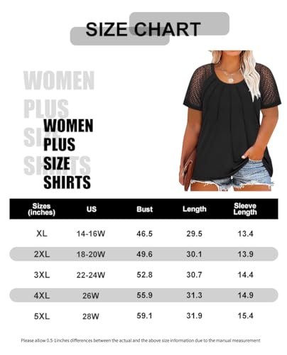 RITERA plus size tops for women summer crewneck short sleeve shirt Black lace raglan solid tunic loose fitting pullover casual tshirt oversize tee XL 14w 16w