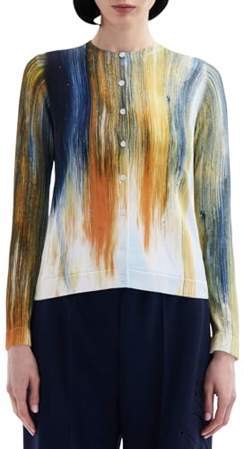 Oscar de la Renta, Abstract Brushstroke Printed Cardigan, Calendula Multi, L