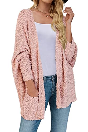 ZESICA Women's 2024 Fall Winter Popcorn Long Sleeve Open Front Chunky Knit Oversized Cardigan Sweater Coat,Orange,Large
