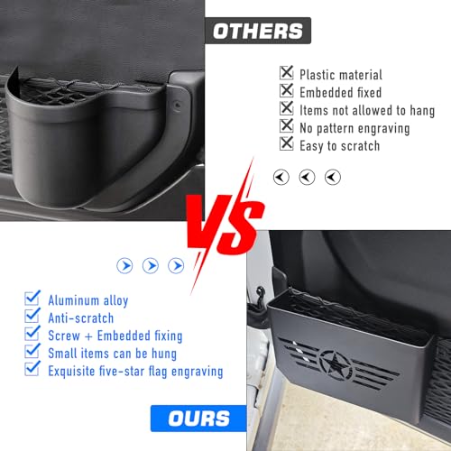 Z8 Metal Rear Door Storage Pockets Compatible with 2018-2024 Jeep Wrangler JL 4XE JLU Rubicon Sport Sahara Gladiator JT Door Side Insert Organizer Storage Box Accessories