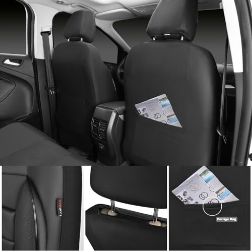 CAR PASS Leather Car Seat Covers Front Seats Only, 3D Foam Support Car Seat Covers, Universal fit for Trucks Vans SUVs Sedans Automotive Comfortable, Airbag Compatible 2 Pieces Front Solid Black