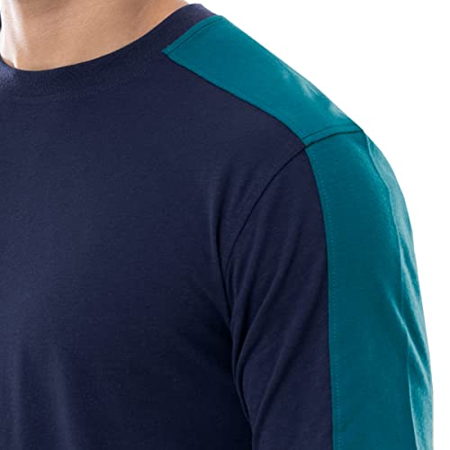 IZOD Men's Cotton Polyester Sueded Jersey Knit Short Sleeve Sleep Lounge T-Shirt, Navy/Turquoise, Small