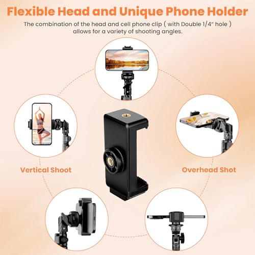 Phone Tripod, 70" Tripod Stand for Phone & Camera, Phone Tripod Stand with Remote and Phone Holder, Cell Phone Tripod for Recording/Vlogging/Live Streaming, Compatible with iPhone & GoPro