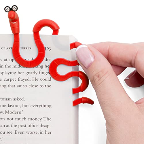 Clip Bookmarks for Kids Students Women and Men - Wally The Bookworm Cool Cute Bookmark and Page Holder Unique Gift Idea - Funny Book Marker and Reading Accessory for Book Lovers (Red)