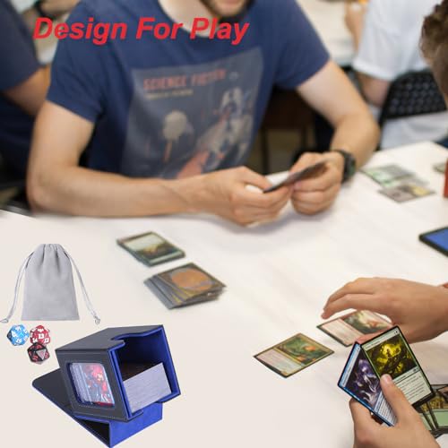 AFIING MTG Deck Box for Commander Display,Card Deck Box Fits 100 Double Sleeved Cards, Magic Commander TCG Card Storage Box with 2 Dividers,Drawstring Bag and 1 Toploader(Pink/grey)