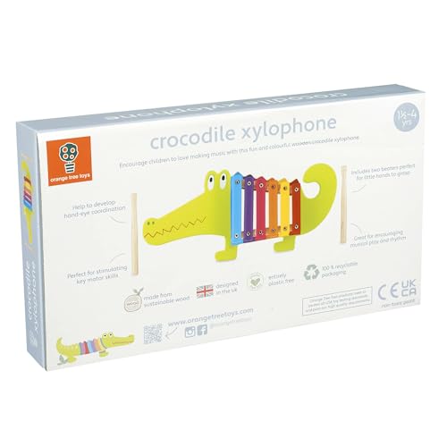 Orange Tree Toys: Xylophone: Crocodile - Wooden Musical Instrument Toy w/ 2 Drumsticks, Animal Shaped, Developmental Toy, Toddler & Kids, Ages 3+