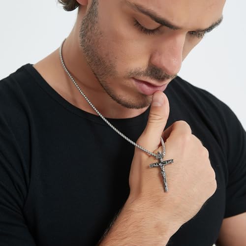 ZENLUNANO Crucifix Cross Necklace for Men and Women with 18K Gold Plated Small Yellow Gold Jesus Pendant and Double 16~22 inch Adjustable Necklace Chains