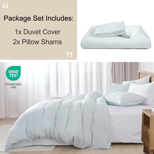 PHF Waffle Weave Duvet Cover Set Queen Size, 3 Piece Ultra Soft Breathable Durable Comforter Cover for All Season, Waffle Textured Duvet Cover with 2 Pillow Shams Bedding Collection,90"x90",Black