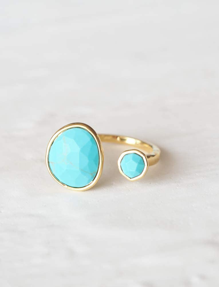 Bold 14K Gold-Plated Statement Ring with Eye-Catching Simulated Blue Turquoise - Hypoallergenic & Lightweight, Exuding Boho Elegance - Simple Minimalist Jewelry by MJLULU