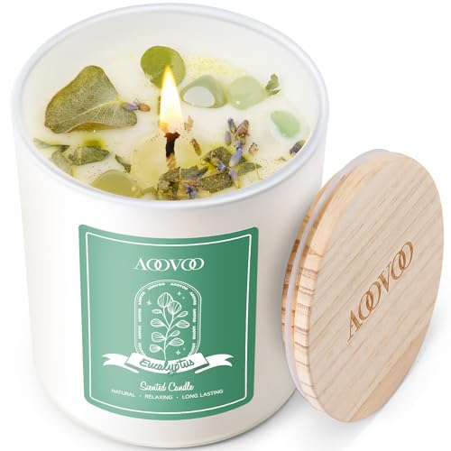 AOOVOO Rose/Vanilla/Eucalyptus/Lavender Scented Candles for Women - Aromatherapy Candle with Crystals Inside, 40oz Soy Candles for Home Scented, Christmas Birthday Gifts Candle for Women Mom