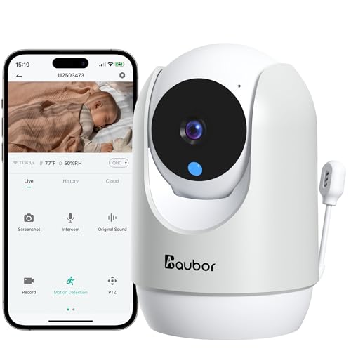 aubor 2K Smart Baby Monitor with Camera and Audio,5G/2.4G WiFi Baby Monitor with Night Vision,Temp & Humidity Sensor,Cry & Motion,2-Way Audio,Indoor Outdoor Baby Monitor with APP-Grey