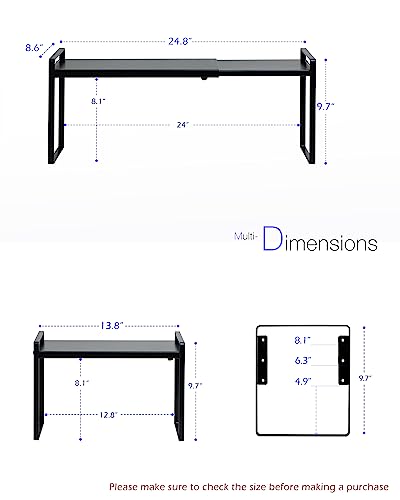 Nxconsu Cabinet Shelf Expandable Height Adjustable Organizer Riser for Kitchen Cabinet Pantry Cupboard Under Sink Countertop Organization Storage Space Saver Stackable Heavy Duty Metal Black