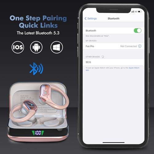 sajawass Wireless Earbuds Sport, 75H Playtime Bluetooth 5.3 Headphones, IP7 Waterproof Bluetooth Headphones for Running, Wireless in Ear Earphones for iOS/Android, Black