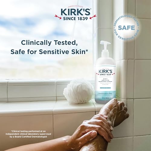 Kirk's 3-in-1 Head to Toe Nourishing Liquid Cleanser- for Men, Women & Children - Premium Coconut Oil & Aloe Vera- Non GMO & Vegan -Fragrance Free - 32 Fl Oz.