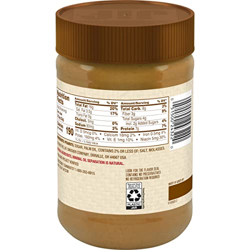 Jif Natural Creamy Peanut Butter Spread, 28 Ounces, Contains 90% Peanuts