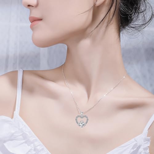 LONAGO Irish Claddagh Necklace Sterling Silver Claddagh Heart Necklace with White Crystal Gift for Women (April)