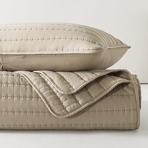 ROARINGWILD White Twin Size Quilt Bedding Sets with Pillow Sham, Lightweight Soft Bedspread Coverlet, Quilted Blanket Thin Comforter Bed Cover for All Season, 2 Pieces, 68x90 inches