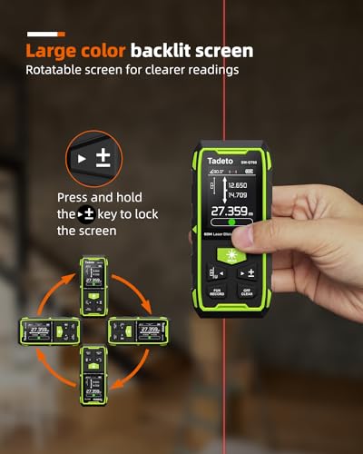Tadeto Dual Laser Measuring Tool, 393FT/120M Bilateral Laser Measurement Tool Backlit LCD Display, Rechargeable Laser Measure with Ft/In/M Multiple Units Length/Area/Volume/Angle Digital Laser Measure