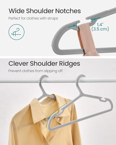 SONGMICS Clothes Hangers, Pack of 50, Plastic Hangers, with Wide Shoulder Notches, Space-Saving Coat Hangers, 16.4 Inches Wide, for Closet, Cloud White UCRP010W01