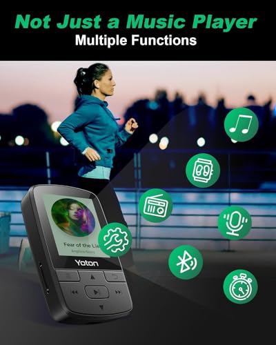 YOTON MP3 Player with Bluetooth 5.2, 32GB Mini HiFi-Music Player with Sports Clip, Portable MP3 Player for Kids with Independent Volume Botton, FM Radio, Earphones Included