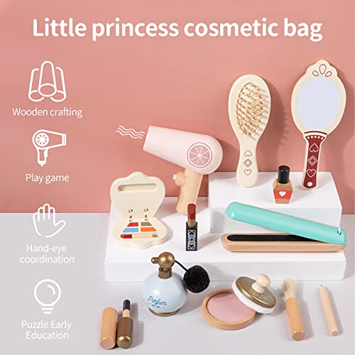 Fake Makeup Wooden Makeup Toy Set Wooden Toddler Makeup Kit Pretend Makeup Kit for Girls Kids Makeup for 3-9 Age 12 PCS Girl Birthday Gift (Makeup Set-1)