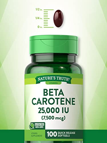 Beta Carotene 25000 IU Softgels | 100 Count | Vitamin A Supplement | Non-GMO and Gluten Free Supplement | by Nature's Truth