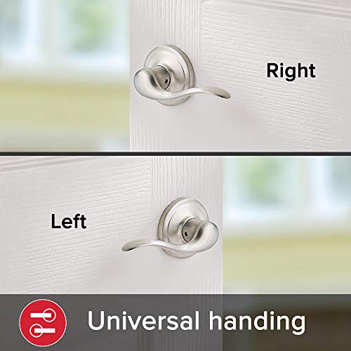 Kwikset Prescott Front Door Handle No Lock, Entry Handleset Exterior with Interior Reversible Handed Lever, Non-Locking, Satin Nickel, Deadbolt Not Included, with Microban Protection
